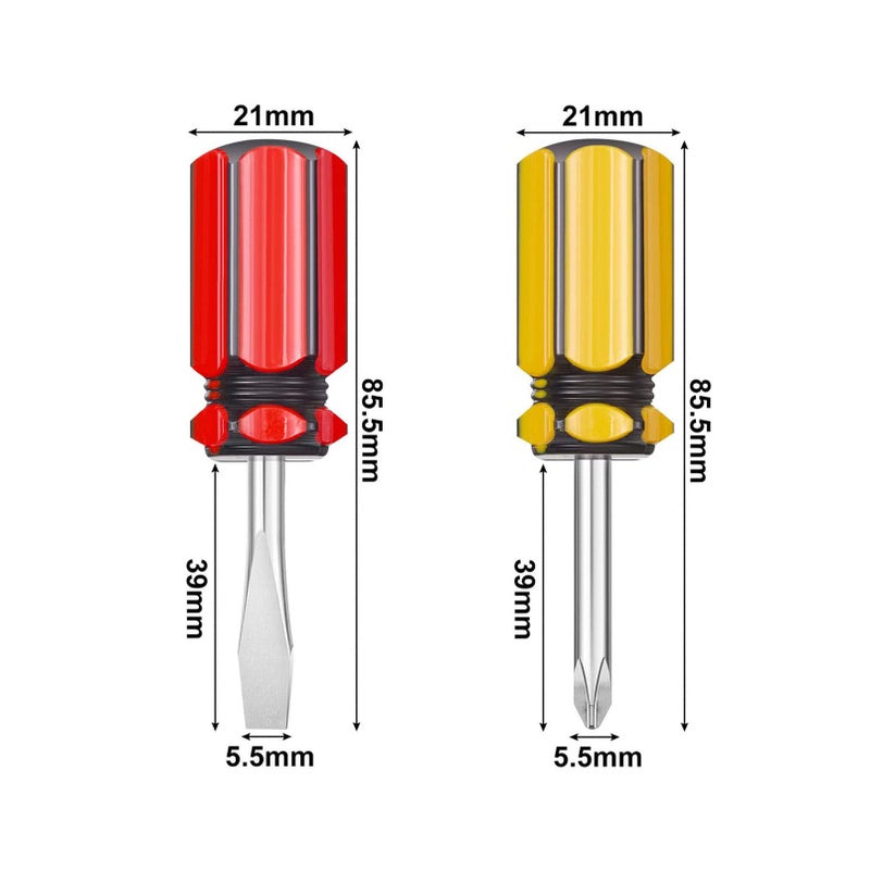 Buspoll Short Screwdriver Set: Two-Color Small Handle Stubby Screwdriver - Phillips & Flat Head - Image 2